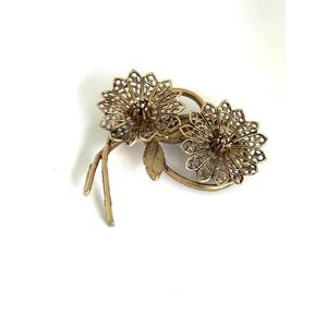 Vintage Flower Gold Tone Filigree Floral Stem Brooch